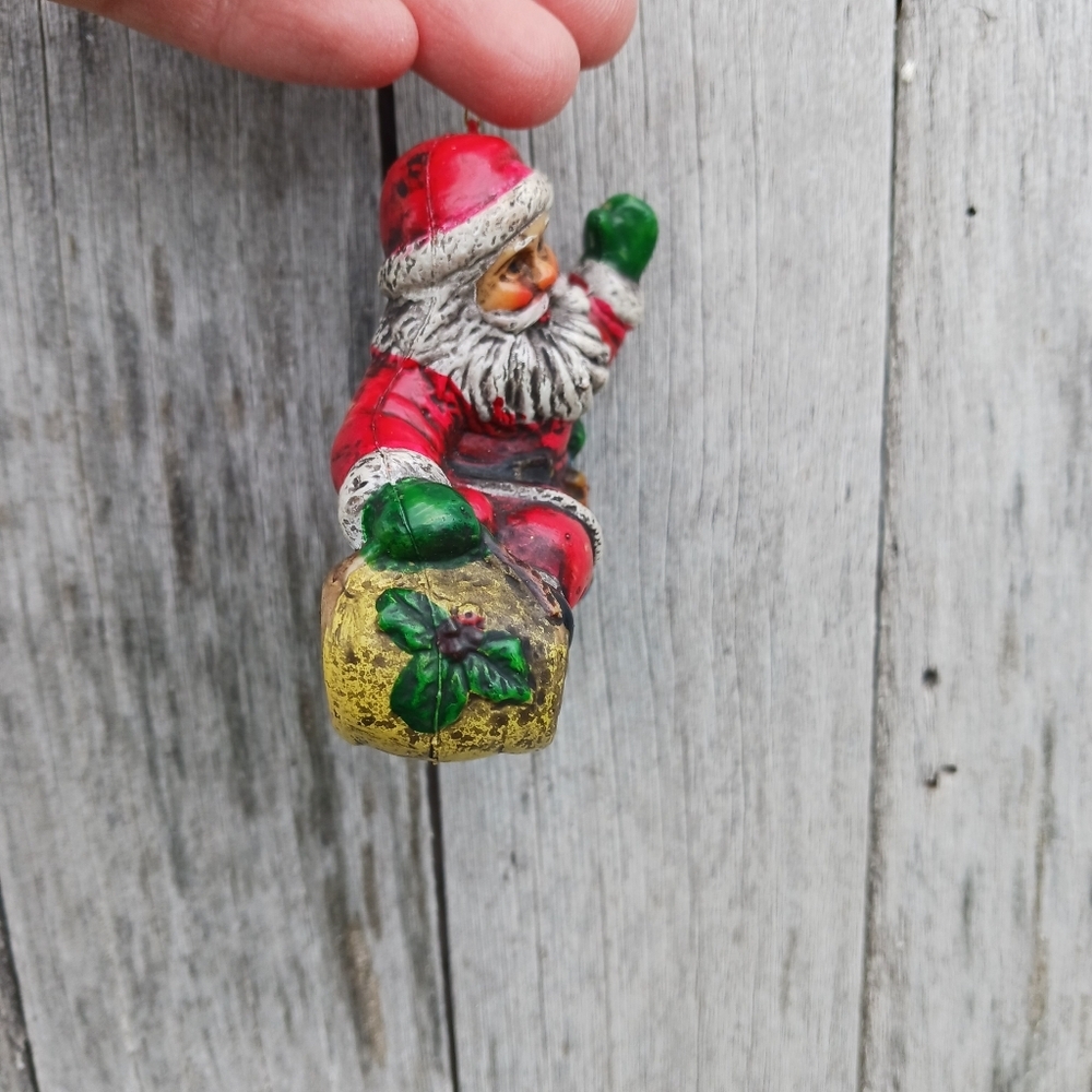Vintage Blow Mold Sledding Santa Claus‎ Christmas Hanging Ornament Holiday - Picture 4 of 7